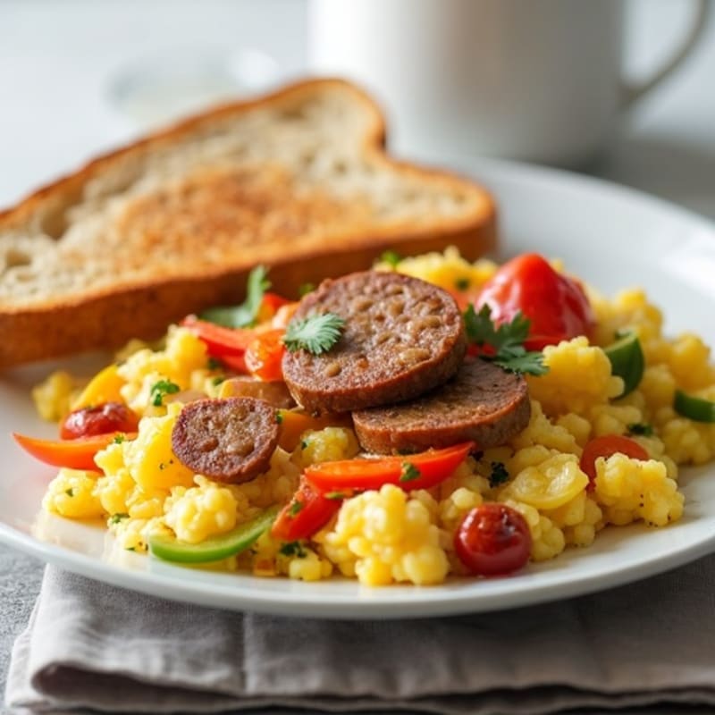 Egg White Vegetable Scramble with Lean Turkey Sausage and Toast
