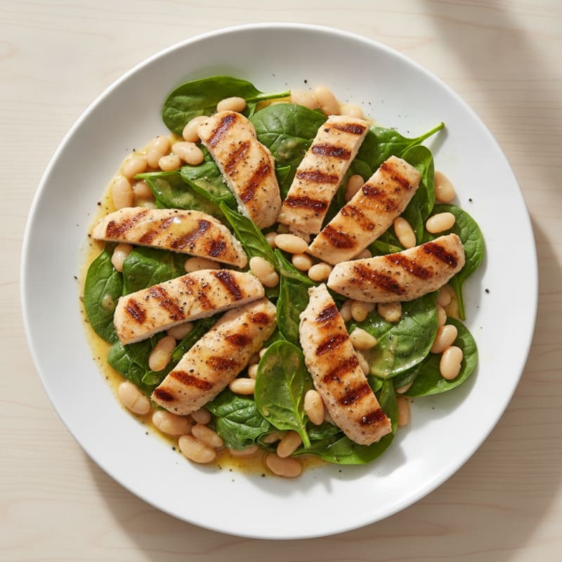 Grilled Chicken Breast Salad with Spinach and White Beans