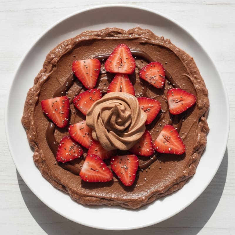 Silky Chocolate Protein Pudding with Sliced Strawberries