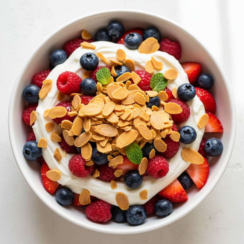 Greek Yogurt Protein Parfait with Mixed Berries and Almonds