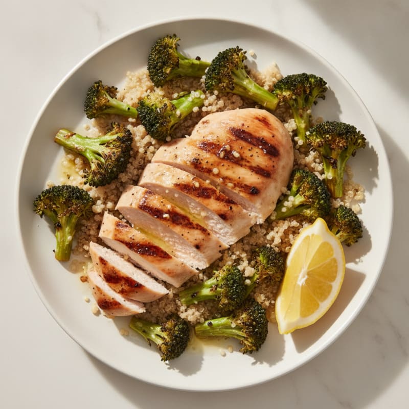 Grilled Chicken Breast with Roasted Broccoli and Quinoa