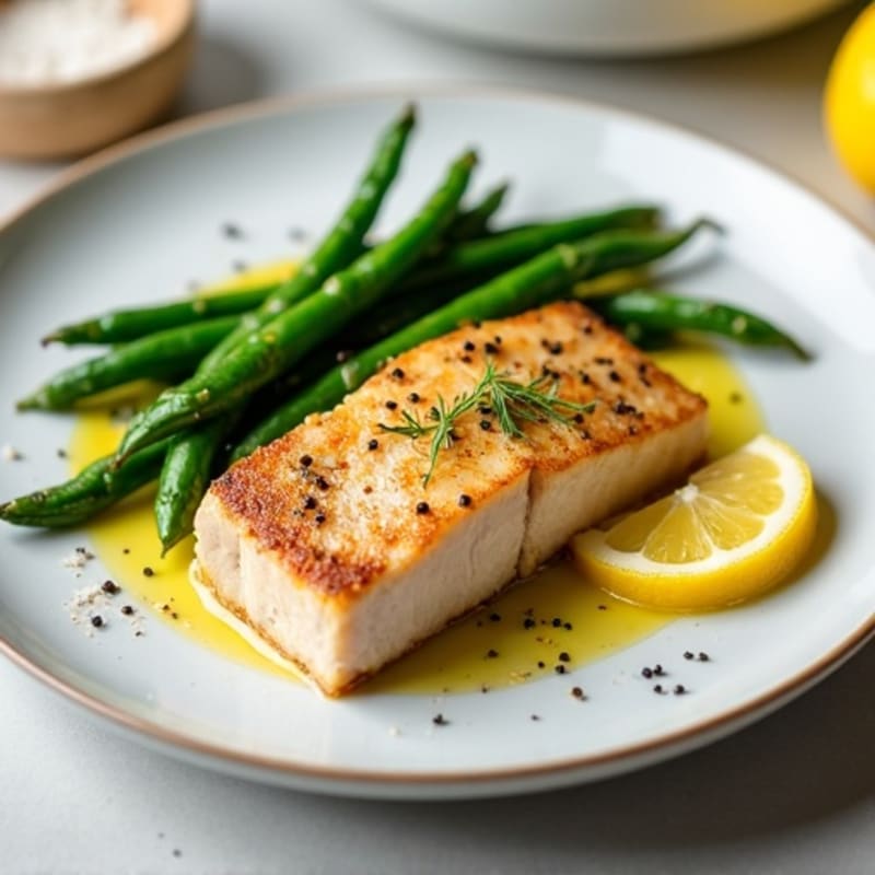 Lemon-Garlic Pan-Seared Tuna with Roasted Green Beans