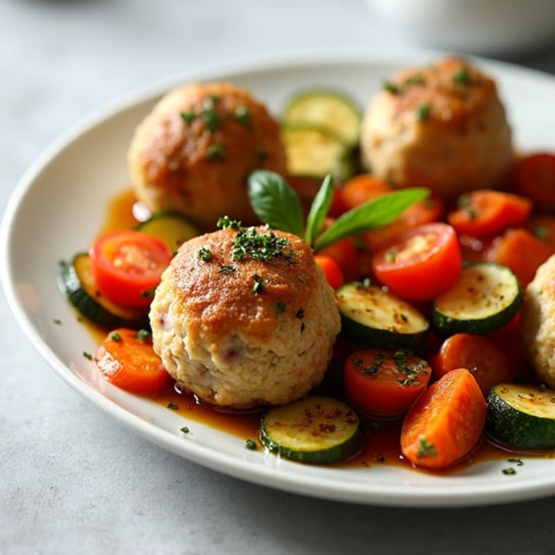 Herb-Seasoned Turkey Meatballs with Roasted Vegetables