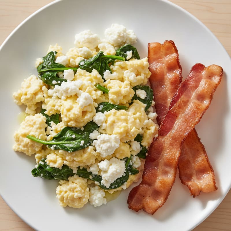 Cottage Cheese Scramble with Spinach and Turkey Bacon