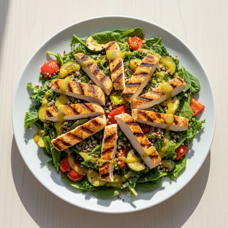 Grilled Chicken Breast Salad with Quinoa and Roasted Vegetables