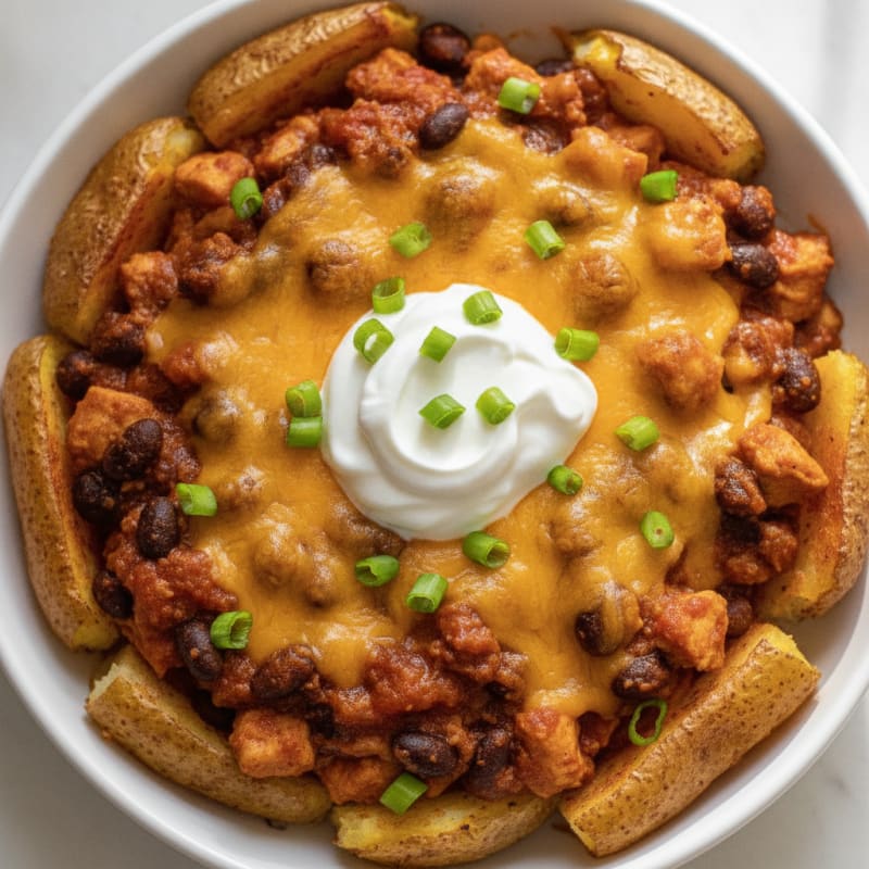 Loaded Chili Cheese Potato Skins