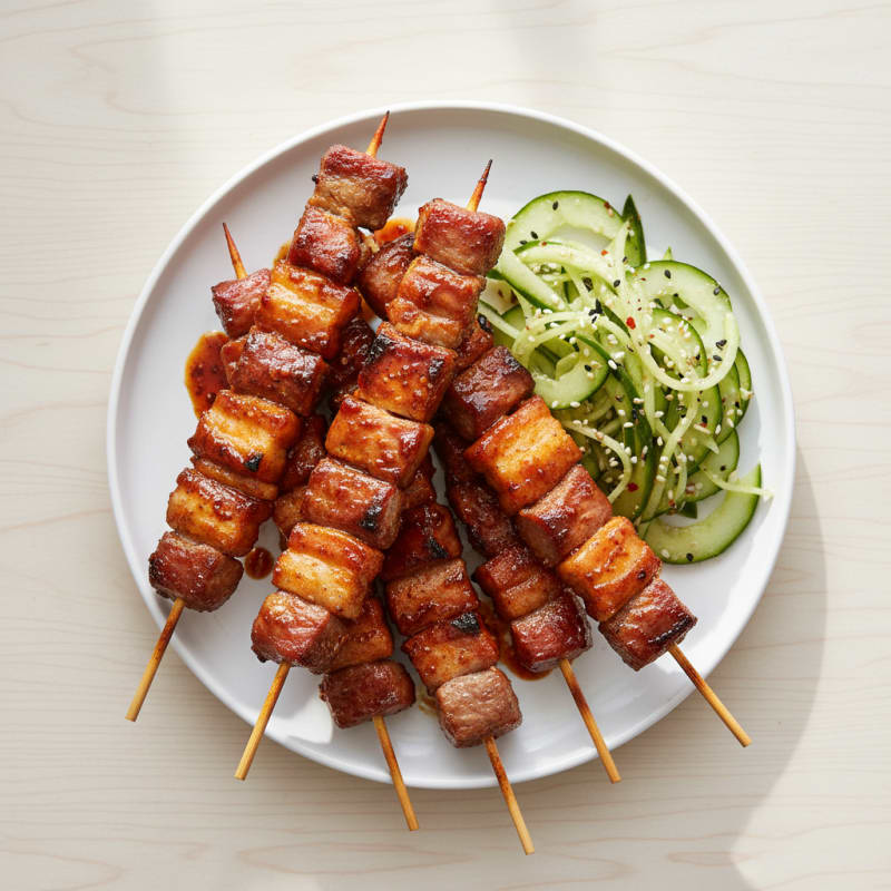 Spicy Gochujang Pork Belly Skewers