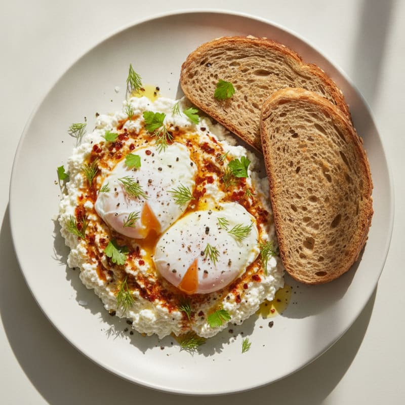 Turkish Eggs with Cottage Cheese and Sourdough