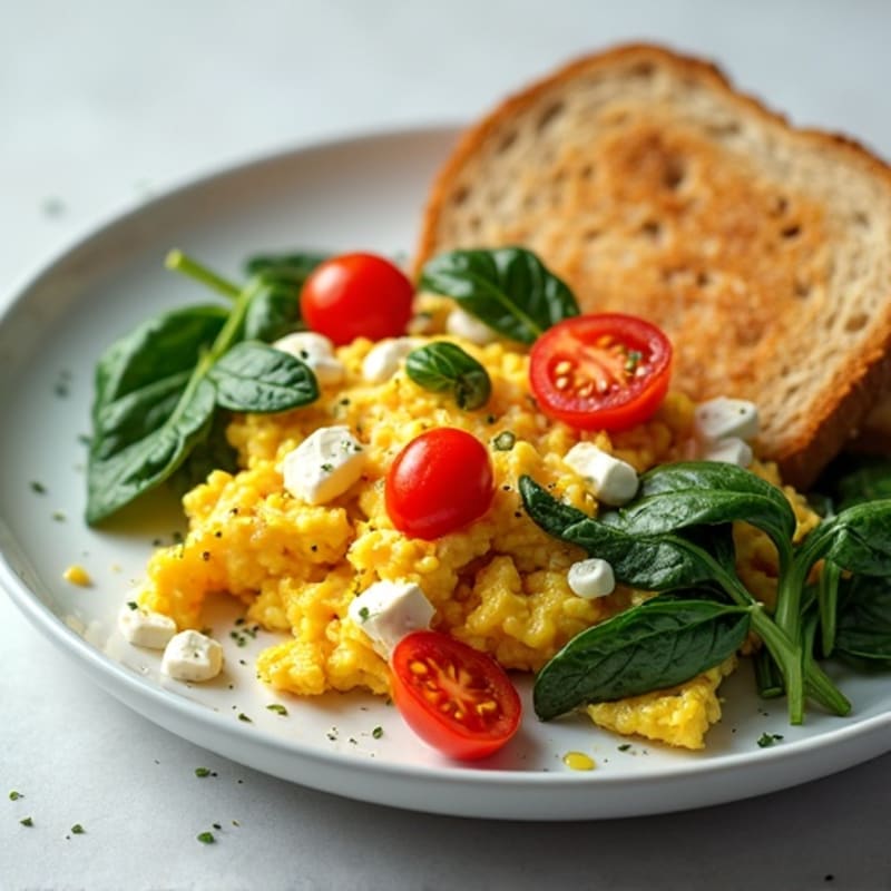 Fluffy Egg White Scramble with Fresh Spinach and Cherry Tomatoes