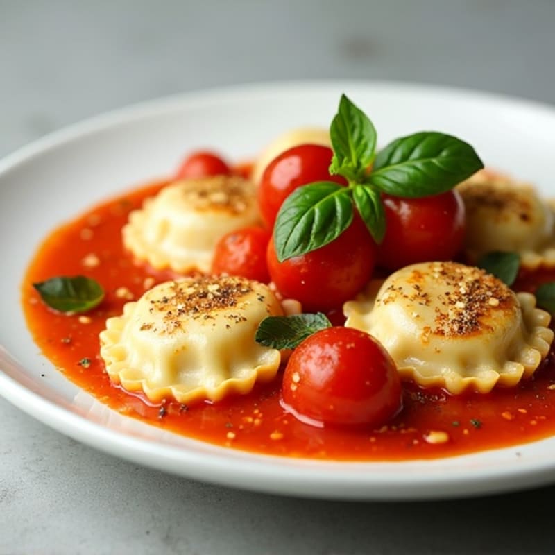 Ricotta Spinach Ravioli with Herb-Roasted Tomato Sauce