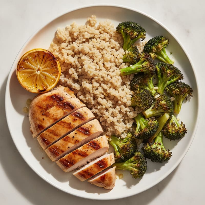 Grilled Chicken Breast with Quinoa and Roasted Broccoli