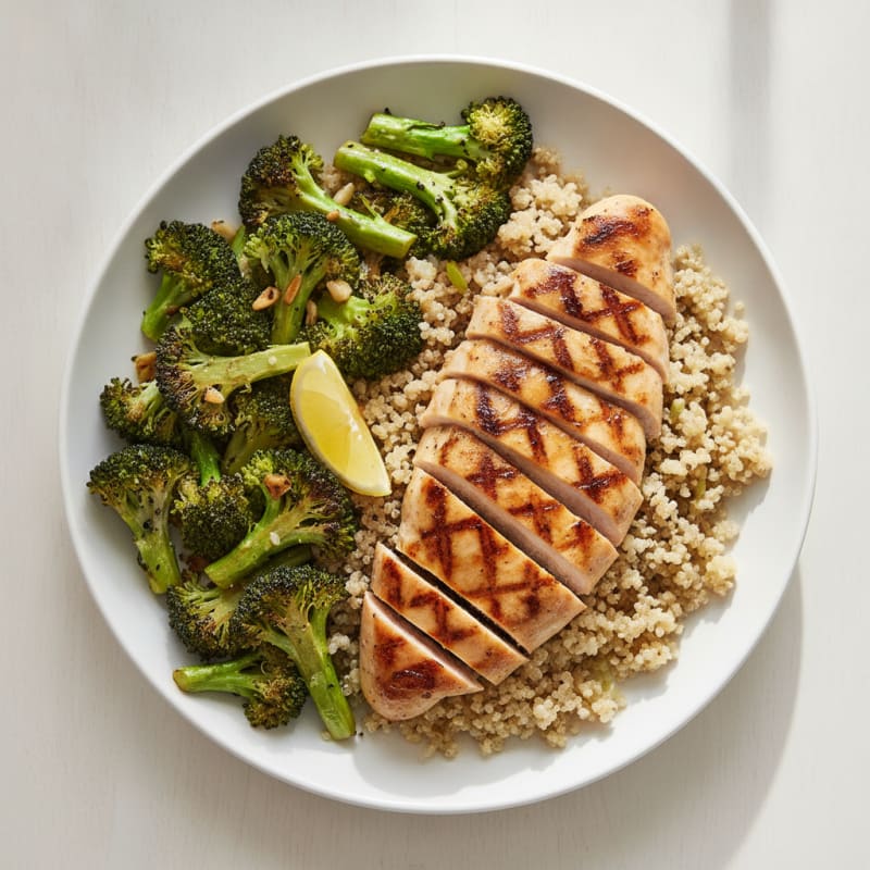 Grilled Chicken Breast with Quinoa and Roasted Broccoli