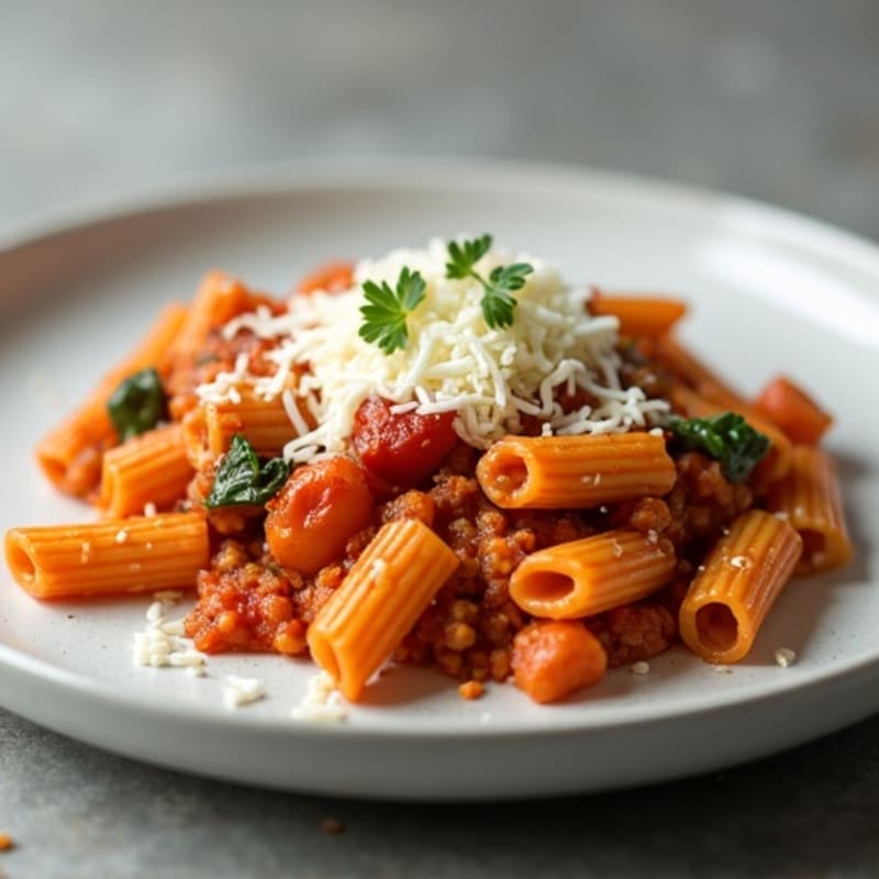 Hearty Lean Ground Turkey Baked Ziti with Spinach