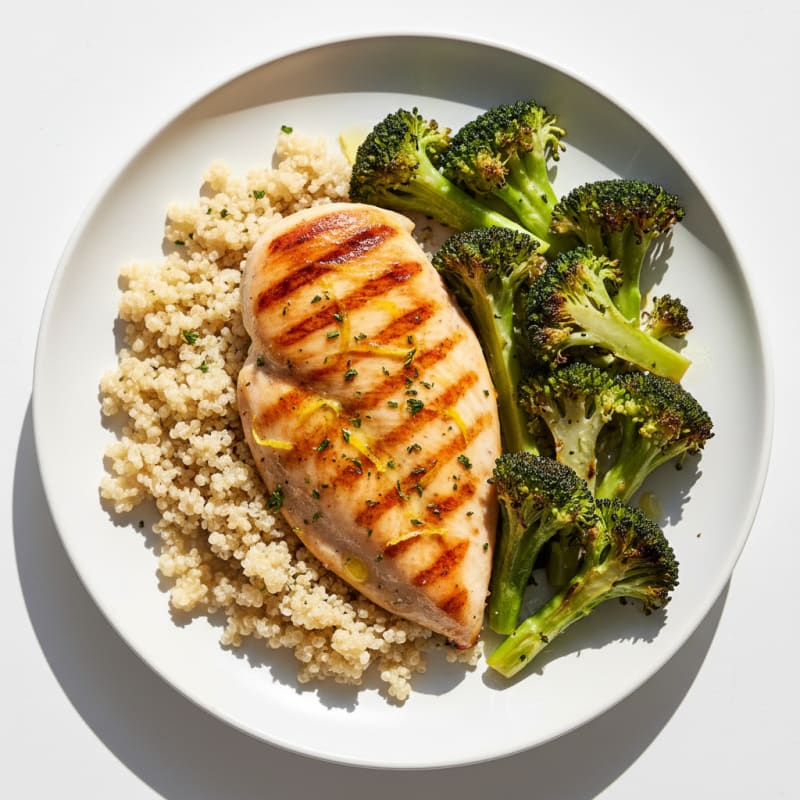Grilled Chicken Breast with Roasted Broccoli and Quinoa