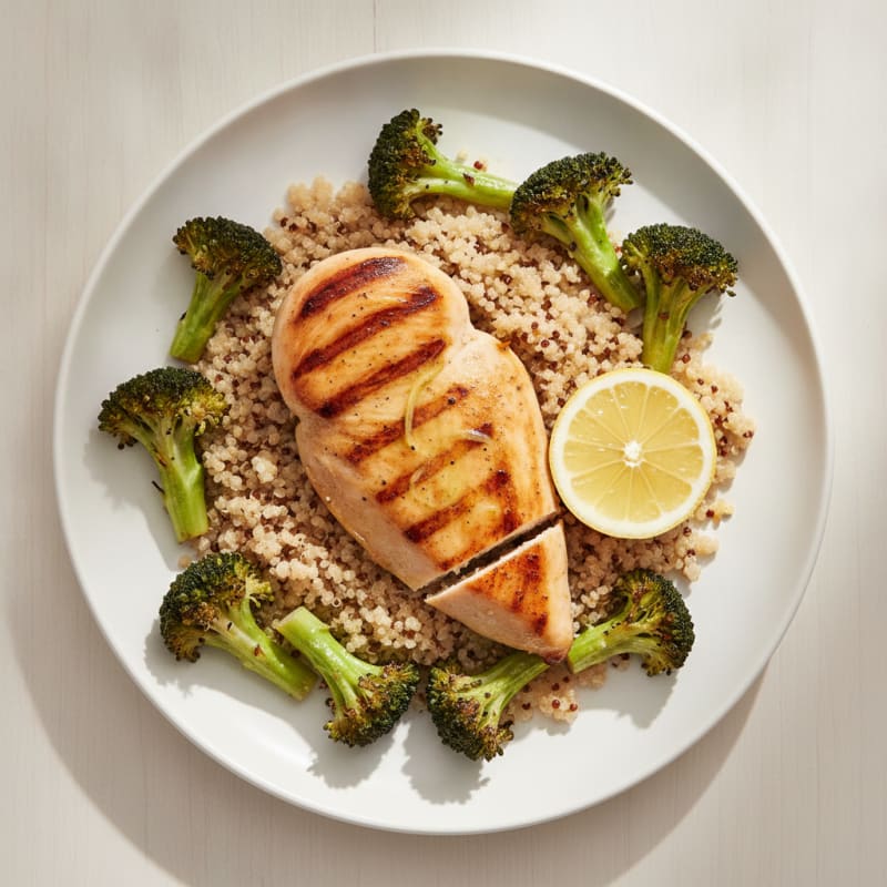 Grilled Chicken Breast with Quinoa and Roasted Broccoli