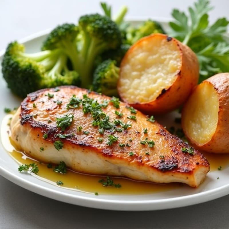 Herb-Roasted Chicken with Crispy Broccoli and Roasted Potatoes