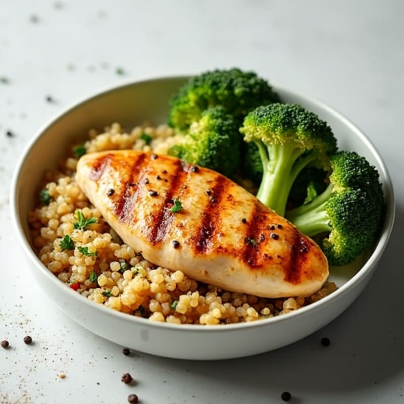 Grilled Chicken Breast with Quinoa and Roasted Broccoli