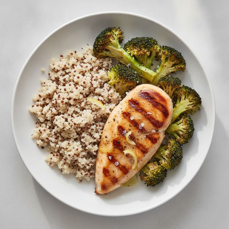 Grilled Chicken Breast with Quinoa and Roasted Broccoli