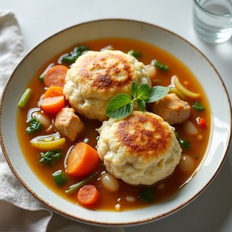 Hearty Chicken and Vegetable Stew with Fluffy Herb Dumplings