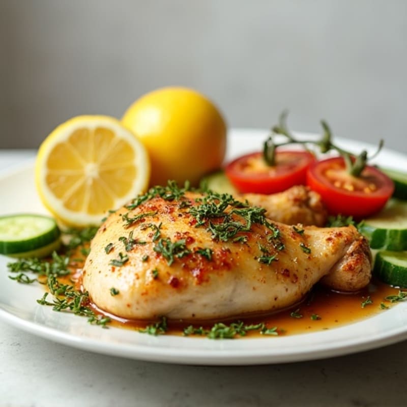 Lemon-Garlic Herb Roasted Chicken with Fresh Cucumber Tomato Salad