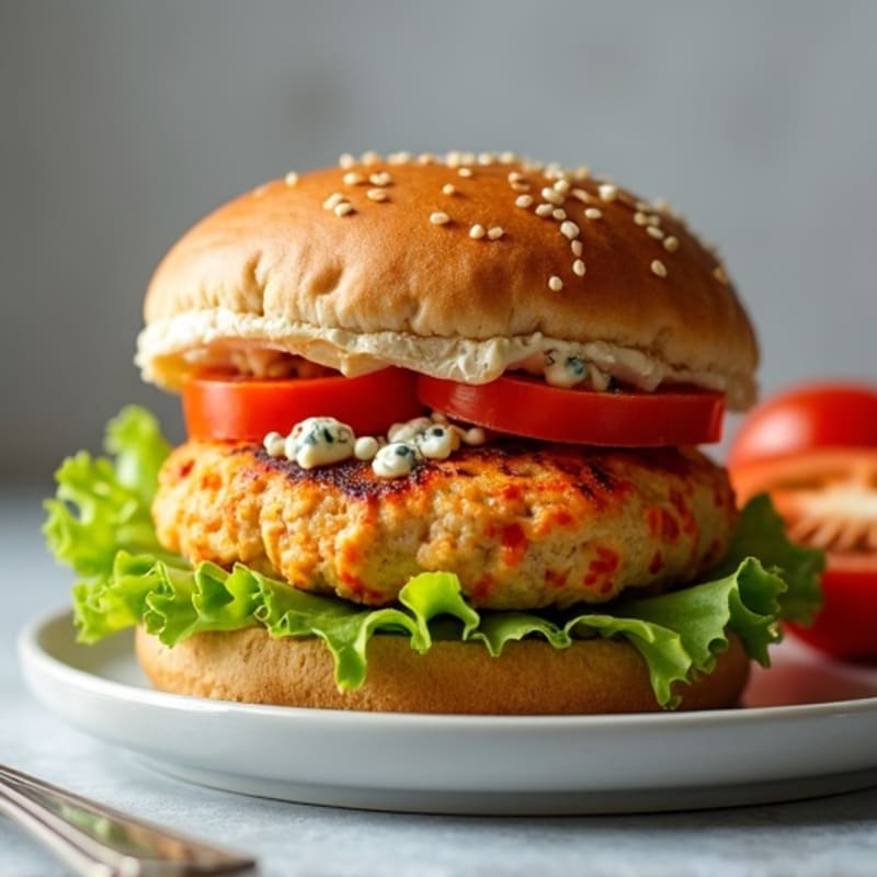 Grilled Buffalo Turkey Burgers with Creamy Blue Cheese