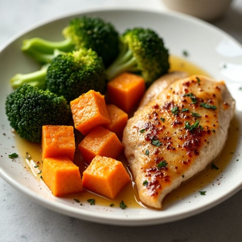 Roasted Sweet Potato and Chicken with Crispy Broccoli