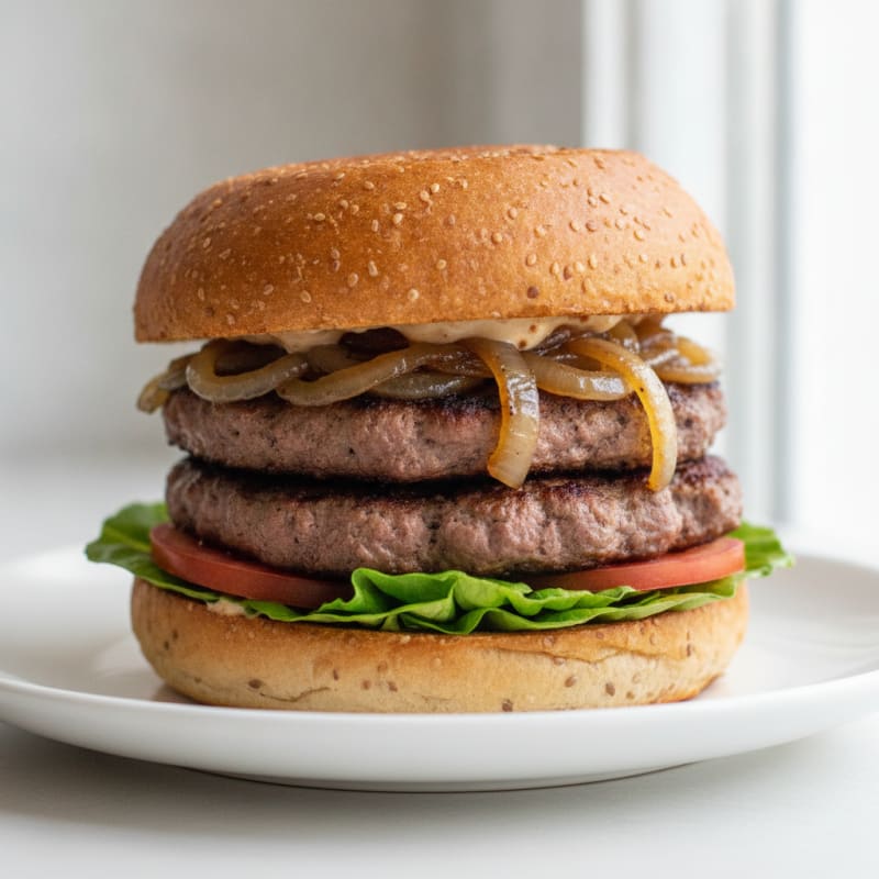 Classic Beef Burger with Caramelized Onions