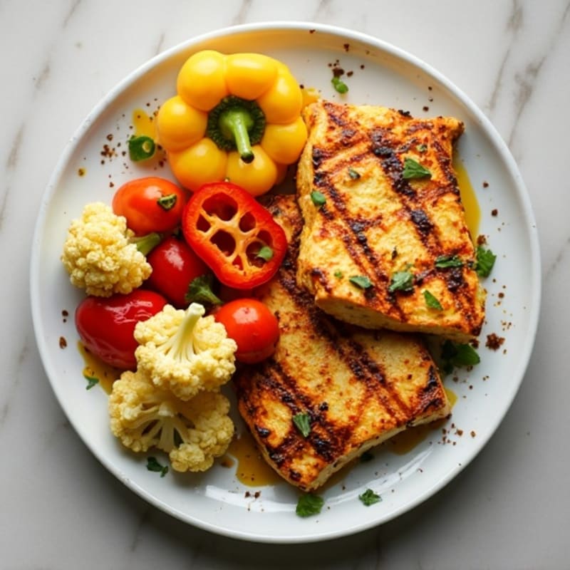 Grilled Tandoori Paneer with Roasted Cauliflower and Peppers