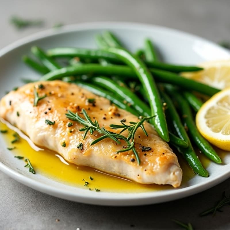 Baked Lemon Herb Chicken Breast with Steamed Green Beans