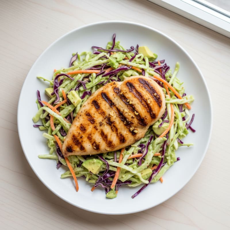Grilled Chicken Breast with Crunchy Cabbage Slaw