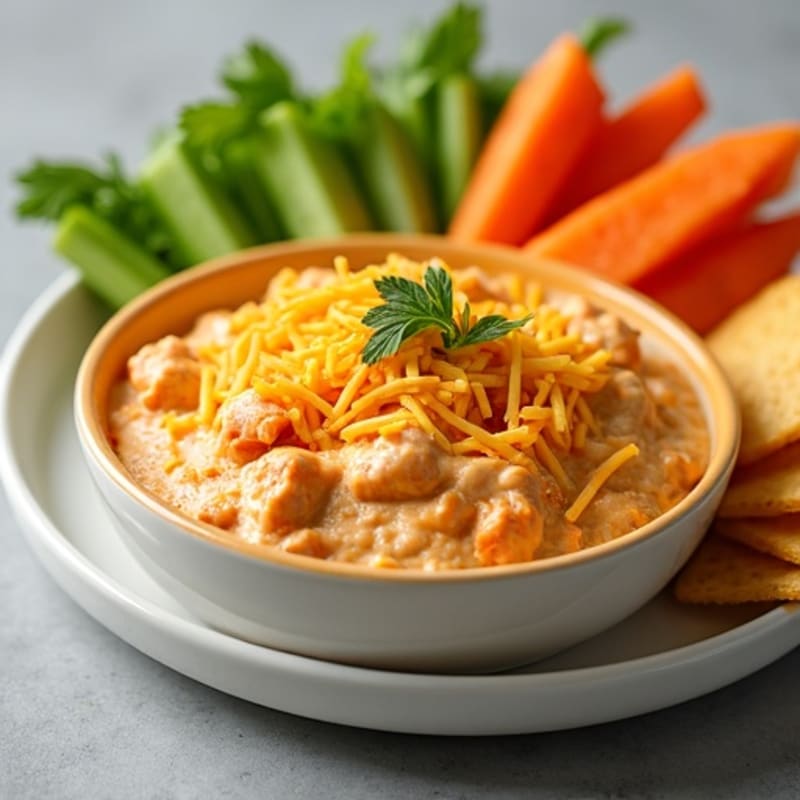 Creamy Baked Buffalo Chicken Dip with Fresh Crispy Veggies