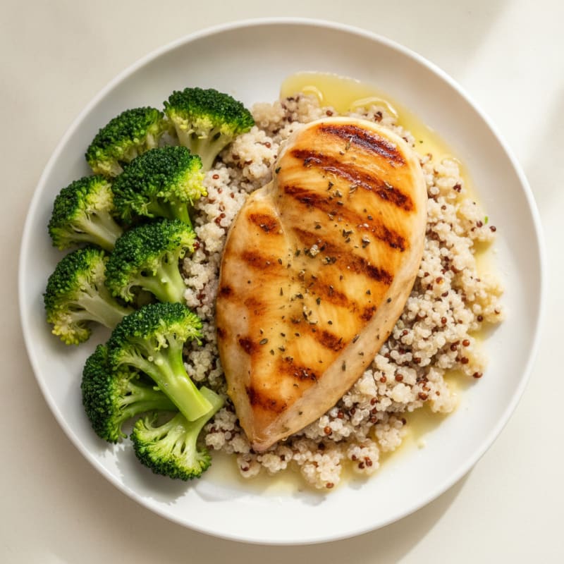 Grilled Chicken Breast with Quinoa and Steamed Broccoli