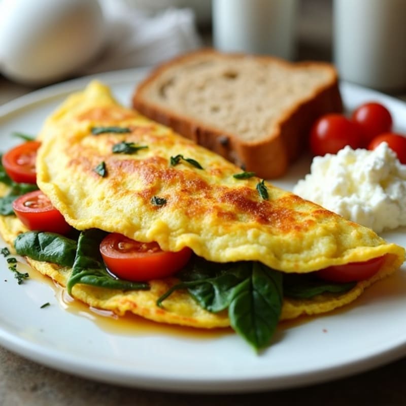 Egg White Spinach Omelette with Cottage Cheese and Cherry Tomatoes