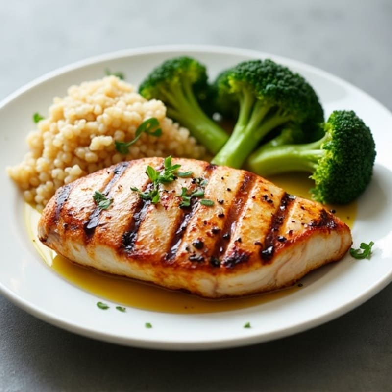 Grilled Chicken Breast with Steamed Broccoli and Quinoa