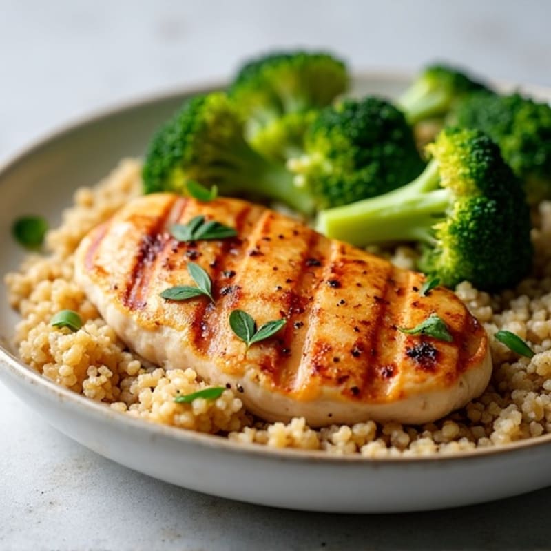 Grilled Chicken Breast with Quinoa and Steamed Broccoli