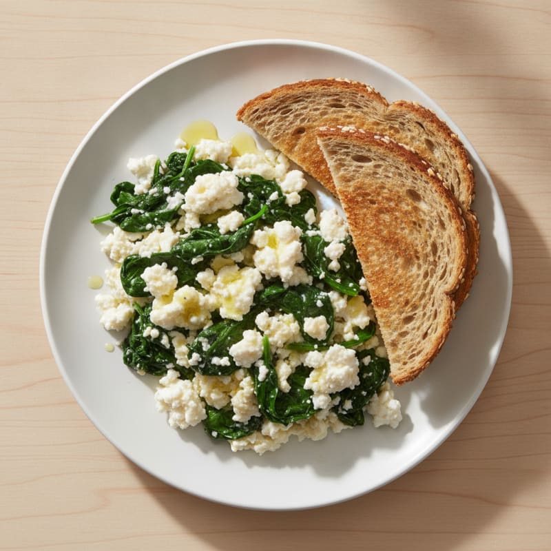 Egg White Scramble with Cottage Cheese and Sautéed Spinach
