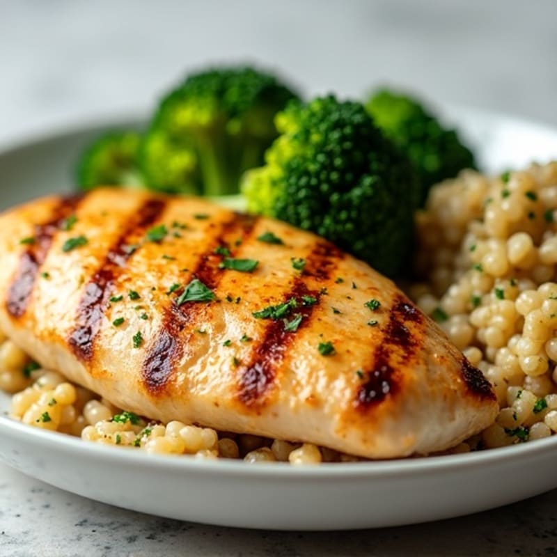 Grilled Chicken Breast with Quinoa and Roasted Broccoli