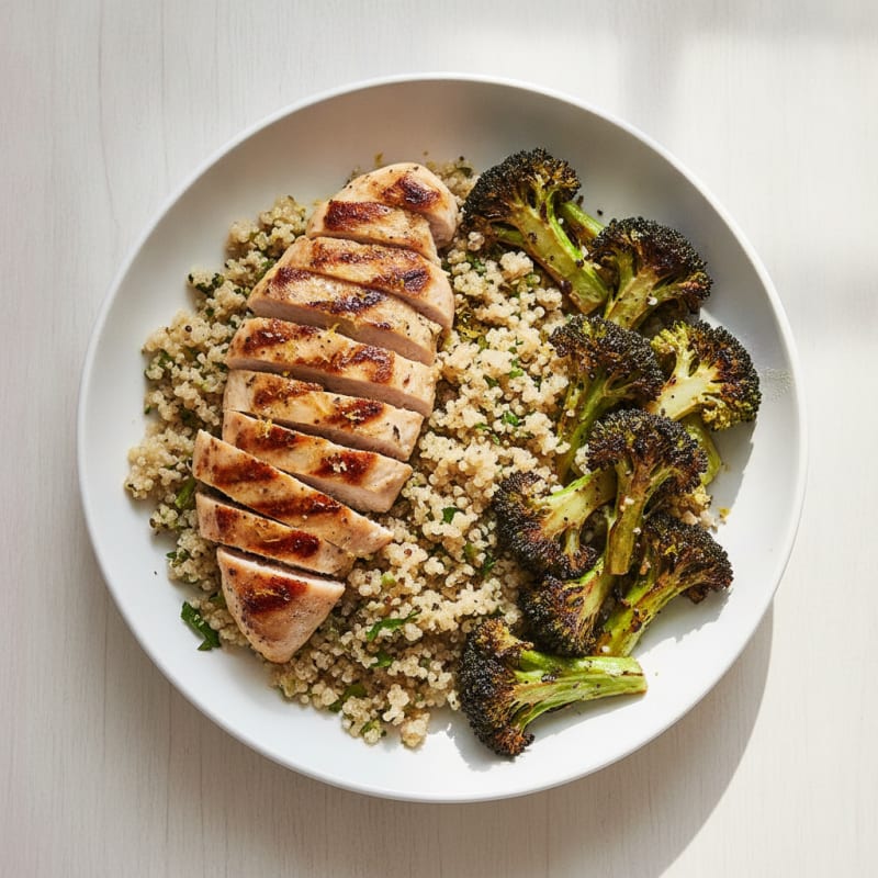 Grilled Chicken Breast with Quinoa and Roasted Broccoli