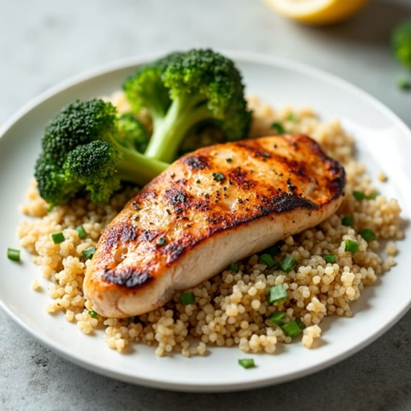Grilled Chicken Breast with Quinoa and Roasted Broccoli