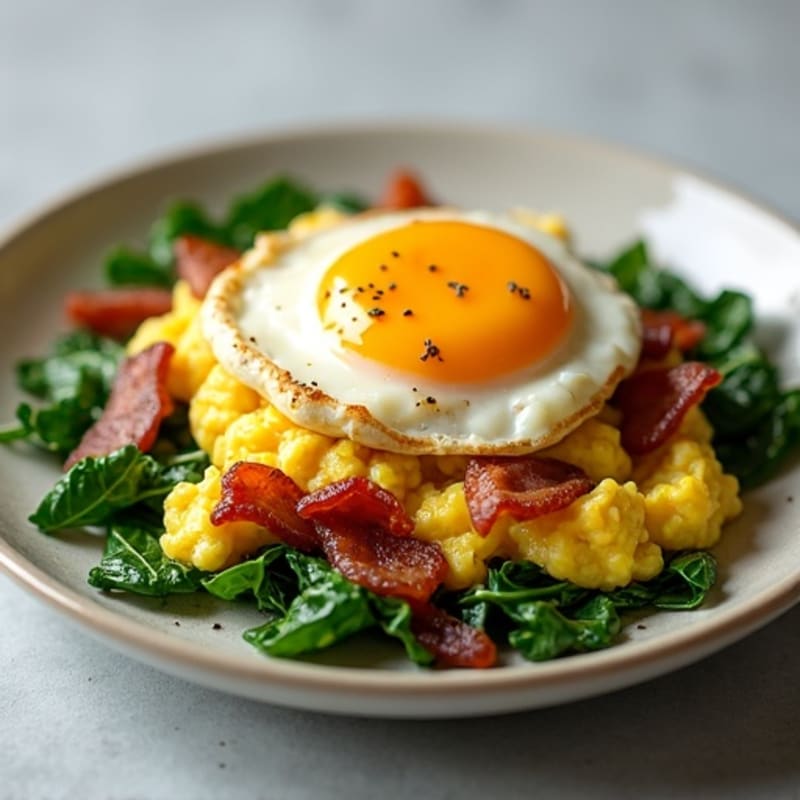 Cottage Cheese Egg Scramble with Spinach and Turkey Bacon