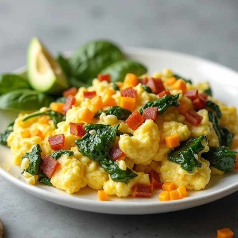 Egg White Spinach Scramble with Turkey Bacon