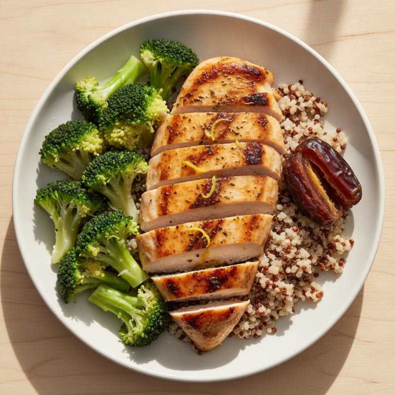 Grilled Chicken Breast with Quinoa and Steamed Broccoli