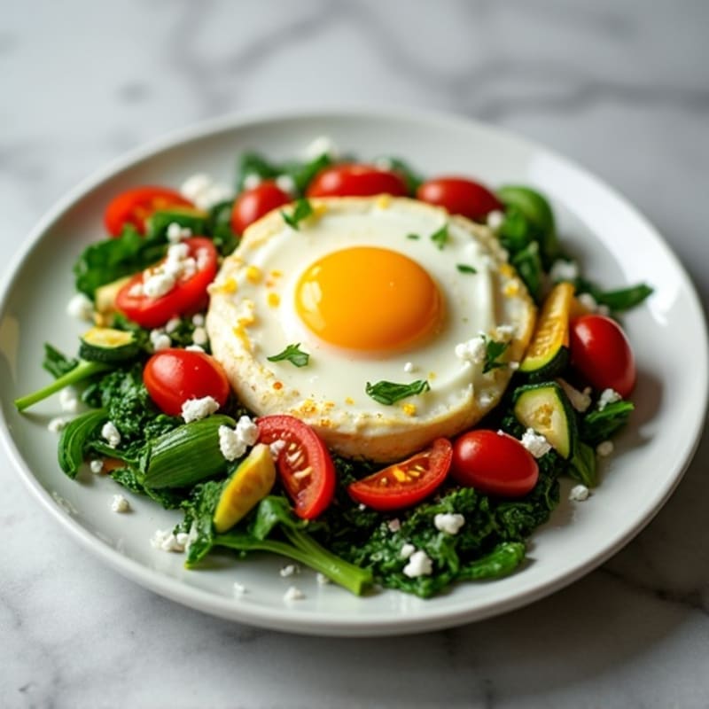 Egg White Veggie Scramble with Sautéed Spinach