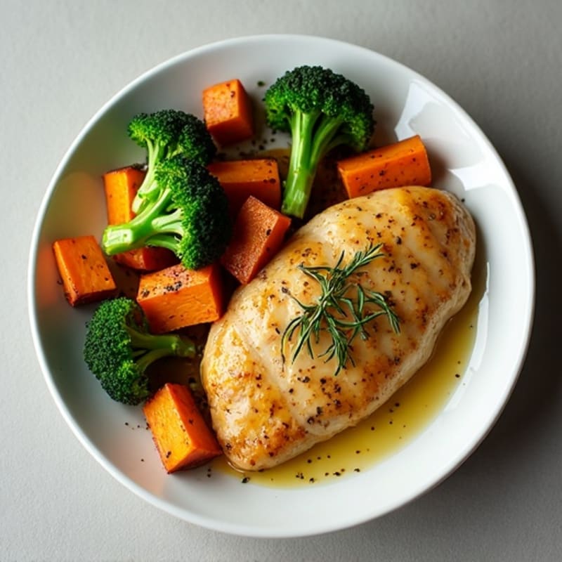 Sheet Pan Lemon Herb Chicken with Roasted Sweet Potatoes and Crispy Broccoli