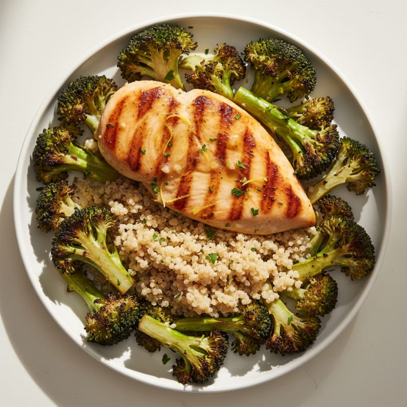 Grilled Chicken Breast with Quinoa and Roasted Broccoli
