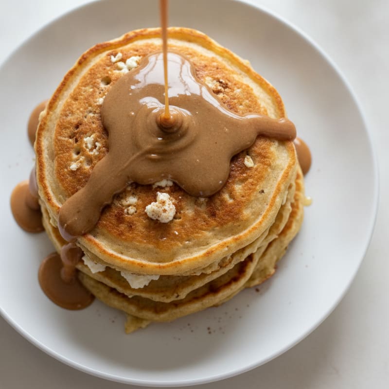 Fluffy Cottage Cheese Oatmeal Pancakes with Almond Butter Drizzle