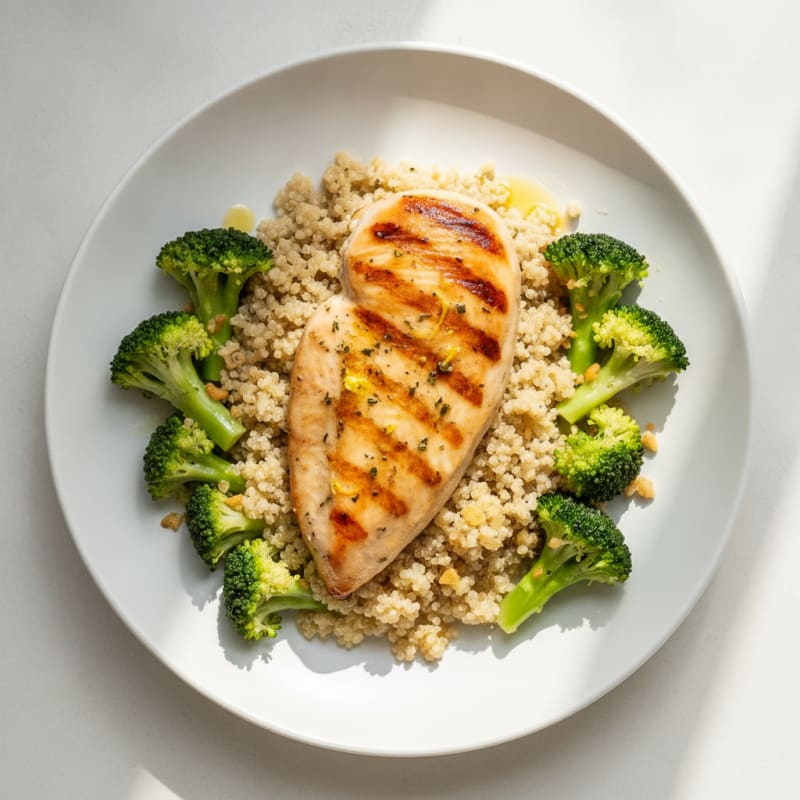Grilled Chicken Breast with Quinoa and Steamed Broccoli