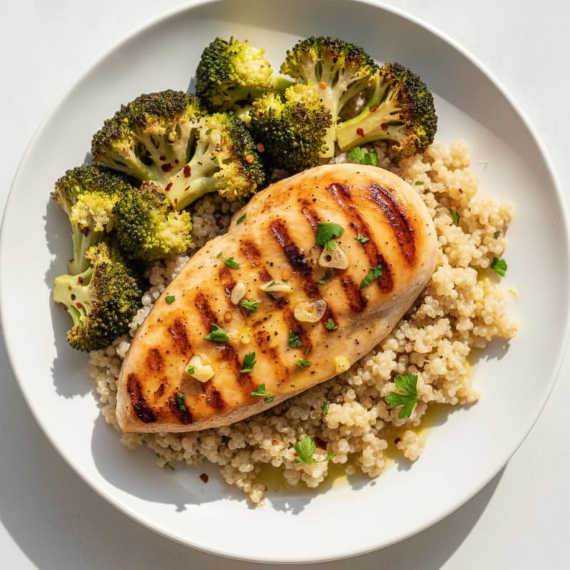 Grilled Chicken Breast with Quinoa and Roasted Broccoli