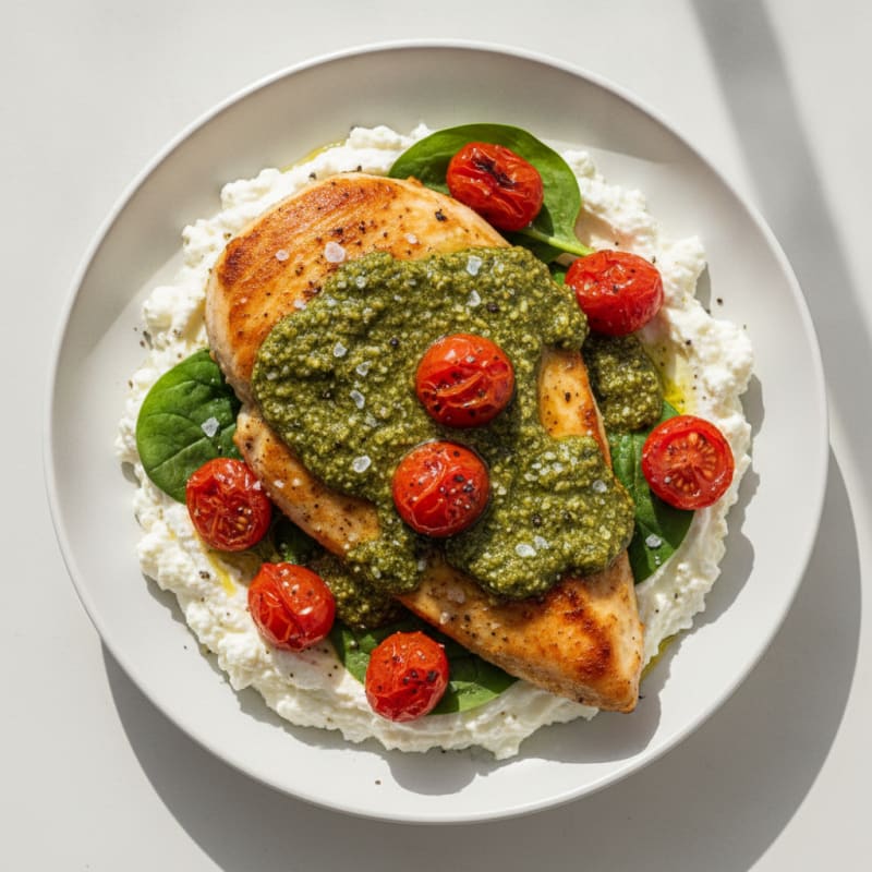 Pesto Chicken with Whipped Cottage Cheese