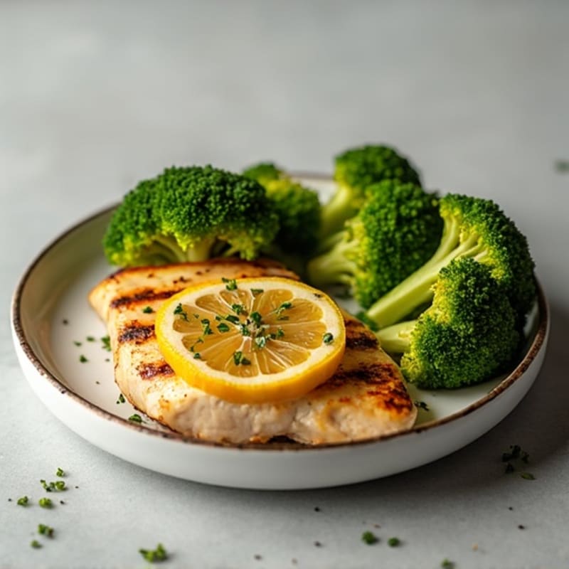 Grilled Lemon Garlic Chicken Breast with Roasted Broccoli